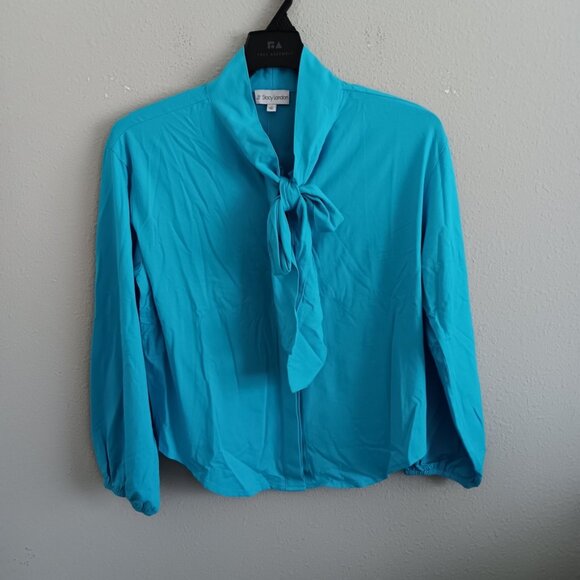 by Stacy London Jersey Knit Bow Blouse - Aqua (Sz Medium) a662047 - Picture 2 of 4